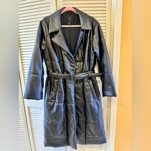 Faux Leather Longline Puffer Coat